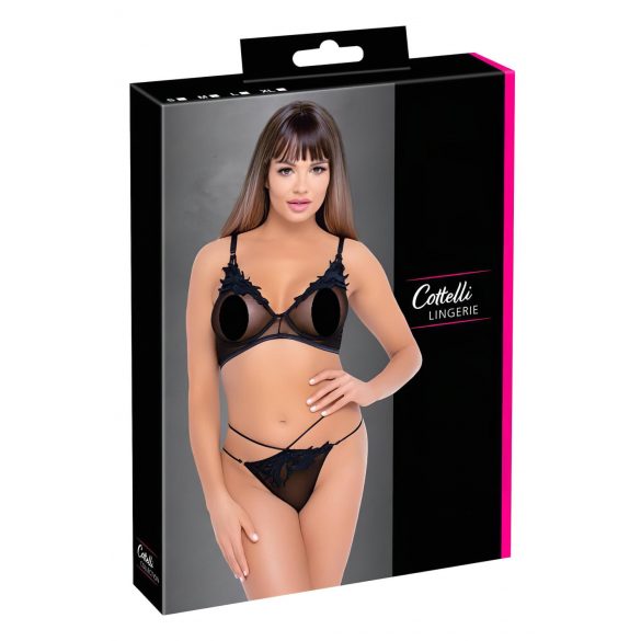 Cottelli - Transparentes Spitzen-BH-Set (schwarz)