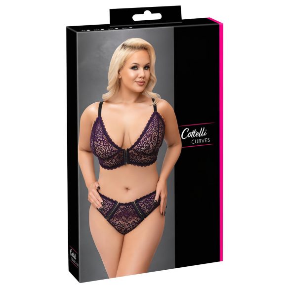 Cottelli Kurven Plus Size - Transparentes gemustertes BH-Set (lila) 