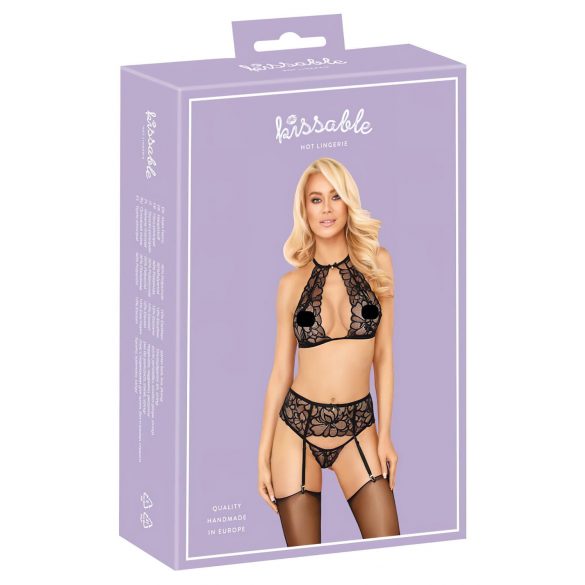 Kissable - Halsband, Spitzen-BH-Set (schwarz) 