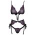 Kissable - schwarz, mit pink-lila Stickerei BH-Set  - L/XL