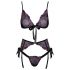 Kissable - schwarz, mit pink-lila Stickerei BH-Set  - L/XL