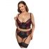 Cottelli Plus Size - BH-Set mit Strapsen (schwarz-rot)