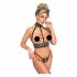 Abierta Fina - Offenes Dessous-Set mit Ketten (schwarz) - L