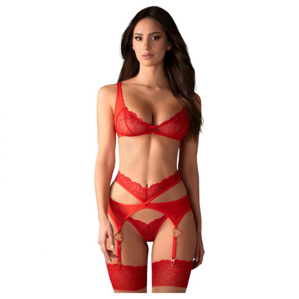 Obsessive Cupid Desir - Spitzenwäsche-Set (Rot) - L/XL