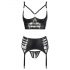 Abierta Fina - funkelndes Strapsgürtel-Spitzendessous-Set (schwarz) - 85B/L