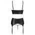 Abierta Fina - funkelndes Strapsgürtel-Spitzendessous-Set (schwarz) - 85B/L