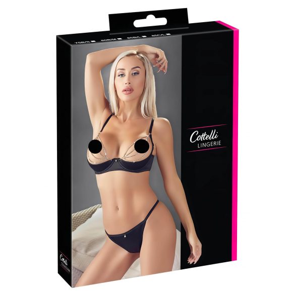 Cottelli - Glitzerndes Ketten-Satin-Lift-BH-Set (Schwarz) - 85B/L