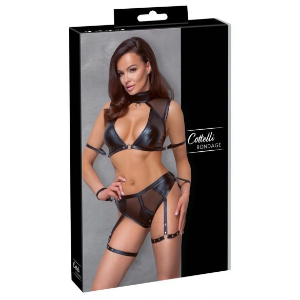 Cottelli Bondage - BH-Set mit Netz-Einsatz (schwarz)  - L