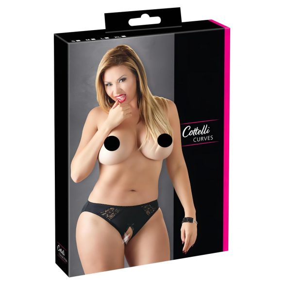 Cottelli Plus Size - Spitzen, offener Slip (schwarz)