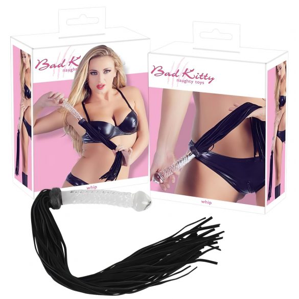 Bad Kitty - Lederpeitsche mit Glas-Dildo (transparent-schwarz)