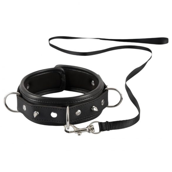 Bad Kitty - Stacheliges, genietetes Halsband mit Leine (schwarz)