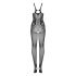 Obsessive G335 - Durchsichtiger, offener Netz-Catsuit mit Blumenmuster (Schwarz) - S-L 