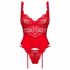 Obsessive Amor Cherris - Spitzen-Set mit Strumpfhalter (rot) - L/XL