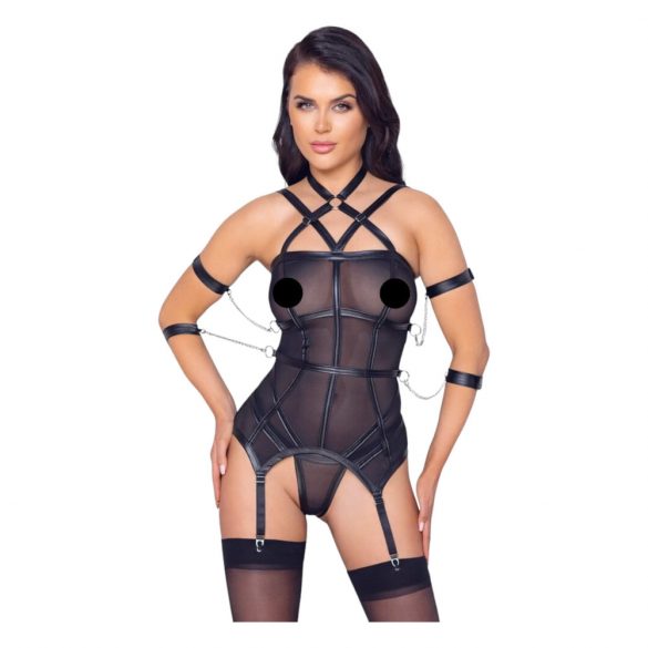 Cottelli Bondage - Halsband Top mit Handschellen und Tanga (schwarz)  - M