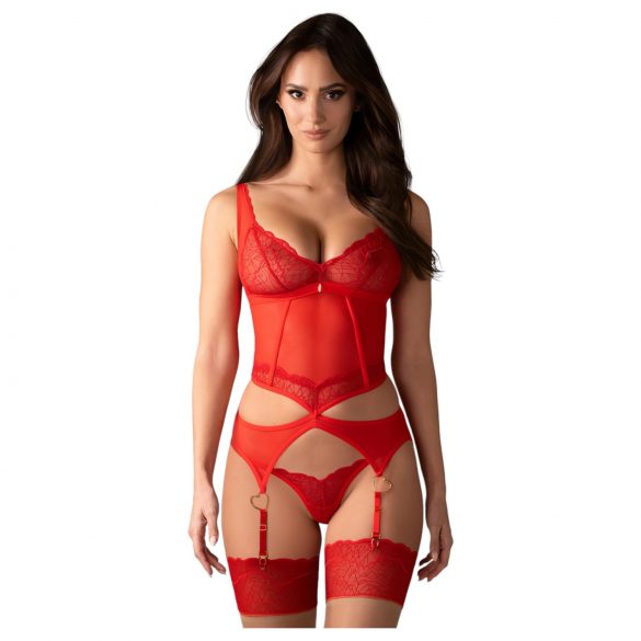 Obsessive Cupide Desir - transparentes Spitzen-Set (Rot)