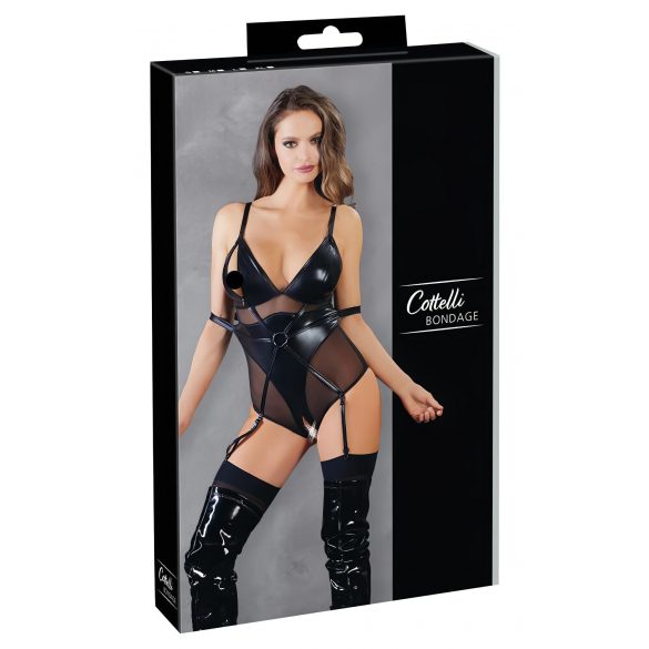 Cottelli Bondage - Glänzender Body mit Handschellen (schwarz)  - L