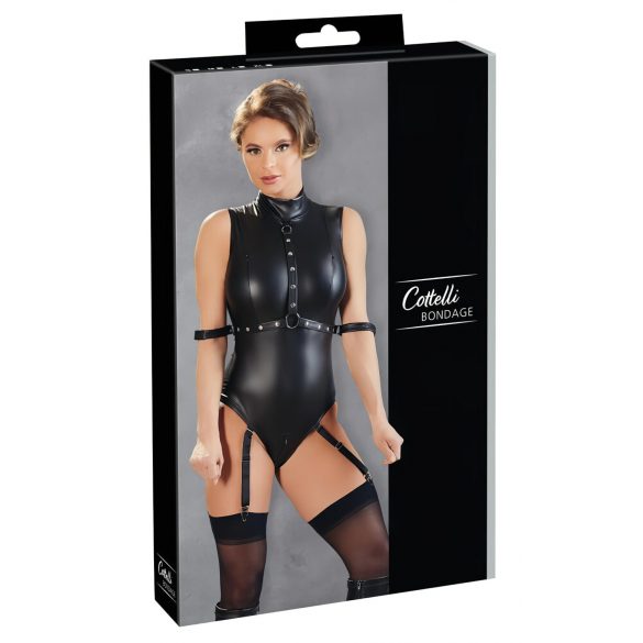 Cottelli Bondage - ärmelloses, glänzendes Body mit Handfixierungen (schwarz)  - XL