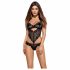 Obsessive Alluria - Florales Spitzen-Bodysuit (Schwarz) 