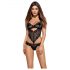 Obsessive Alluria - Florales Spitzen-Bodysuit (Schwarz)  - L/XL