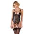 Abierta Fina - funkelndes Spitzen-Body mit Riemen und offenem Schnitt (schwarz)  - 80B/M