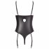 Abierta Fina - funkelndes Spitzen-Body mit Riemen und offenem Schnitt (schwarz)  - 80B/M