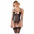 Abierta Fina - funkelndes Spitzen-Body mit Riemen und offenem Schnitt (schwarz)  - 85B/L