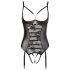 Abierta Fina - funkelndes Spitzen-Body mit Riemen und offenem Schnitt (schwarz)  - 85B/L