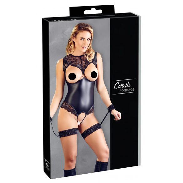 Cottelli Bondage - Glänzender offener Body mit Handschellen (schwarz)  - XL