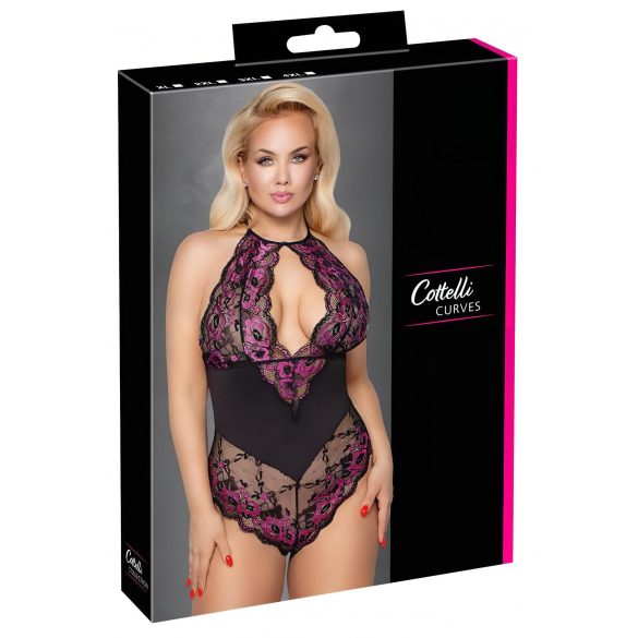 Cottelli Plus Size - Blumen-Body (Schwarz-Lila) 