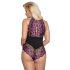 Cottelli Plus Size - Blumen-Body (Schwarz-Lila) 