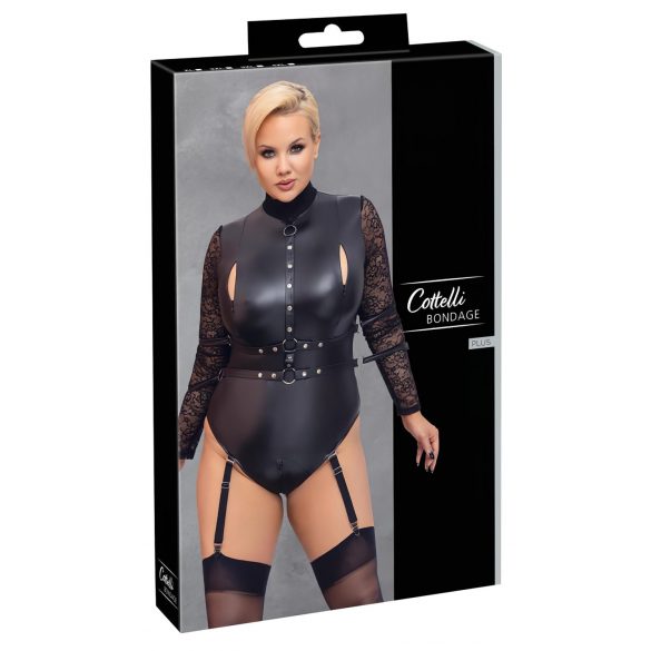 Cottelli Bondage Plus Size - Spitzenärmel Body (schwarz) 