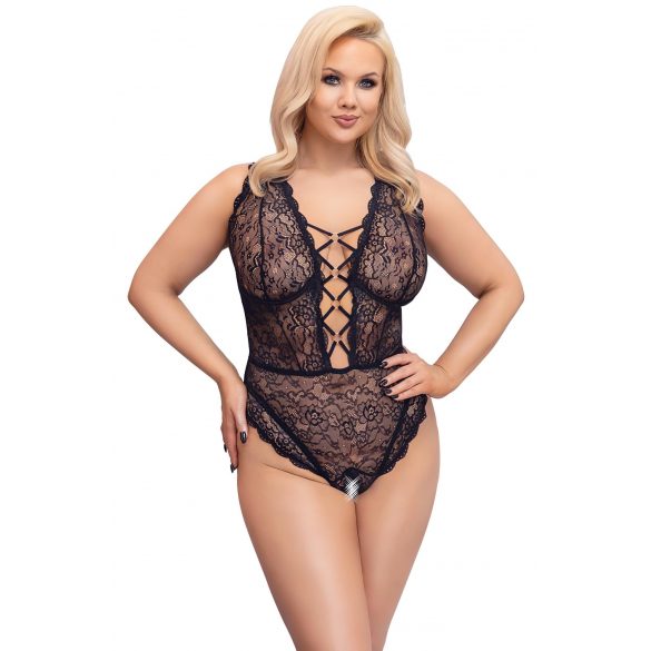 Cottelli Curves Plus Size - Transparentes Muster Body (schwarz) 