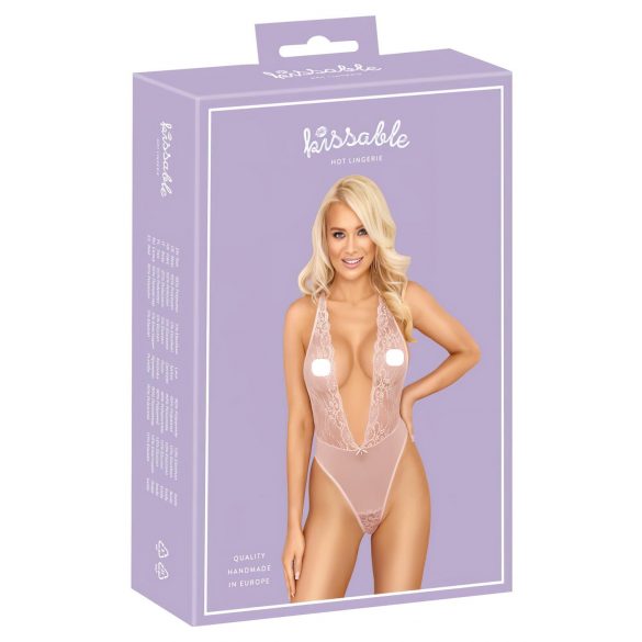 Kissable - Tief ausgeschnittener Spitzenbody (pink)  - L/XL