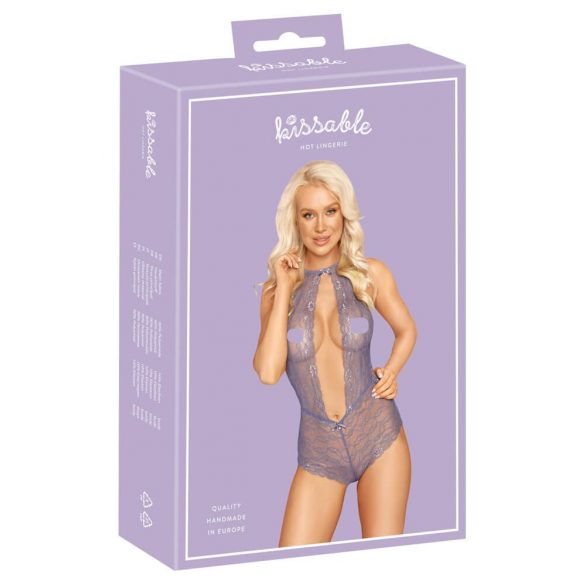 Kissable - Halsband, Spitzenbody (Lila)  - L/XL