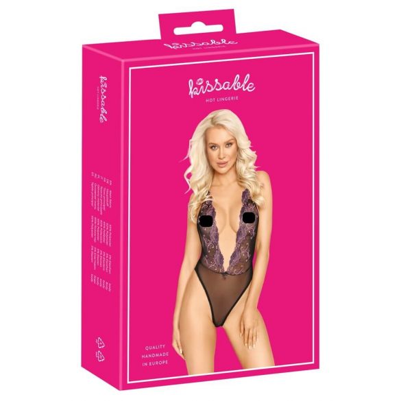 Kissable - rosa bestickter Body (schwarz)  - L/XL