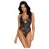 Cottelli Party - Blumenmuster Body (schwarz)  - XL