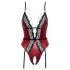 Abierta Fina - Offener Body mit Strumpfhalter (schwarz-rot) - L