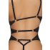 Abierta Fina - offener, spitzenbesetzter Body mit Strasssteinen (schwarz-gold) - XL