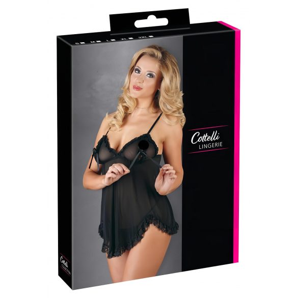 Cottelli - Leichte, gerüschte Babydoll (schwarz)  - XXL