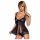 Obsessive Amanta - Bestickter Babydoll mit Tanga (Schwarz-Türkis)  - L/XL