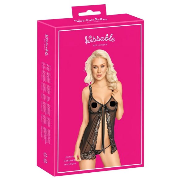 Kissable - Band-Babydoll mit Tanga (schwarz) 