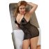 Cottelli Plus Size - Transparentes Negligé mit Spitzeneinsatz (schwarz) - 3XL