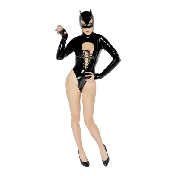 Schwarz Samt - Langärmeliger Batwoman Body (Schwarz) 