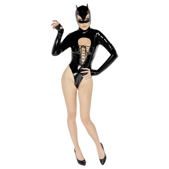 Schwarz Samt - Langärmeliger Batwoman Body (Schwarz) 