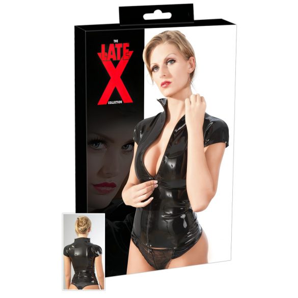 LATEX - Reißverschluss, kurzärmeliges Damenoberteil (schwarz)  - 2XL