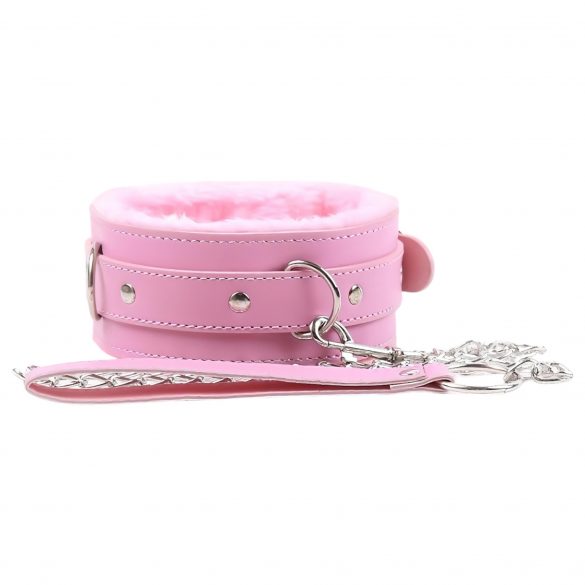 Gepolstertes BDSM Halsband mit Leine (rosa) 