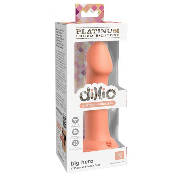 Dillio Big Hero - Saugnapf-Silikon-Dildo mit Eichel (17cm) - Orange 