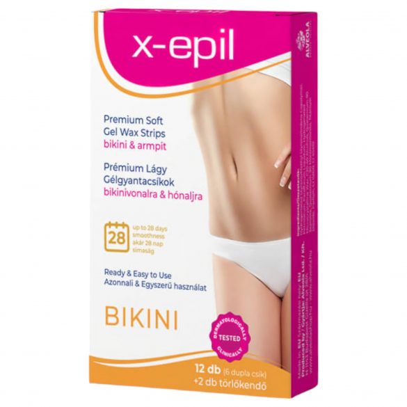 X-Epil - gebrauchsfertige Premium Gel-Wachsstreifen 12 Stück - Bikini/Achselhöhle 