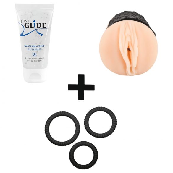 Handjob-Starterkit (Masturbator, Gleitmittel, Penisring) 