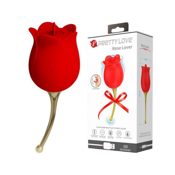 Pretty Love Rose Lover - wiederaufladbarer, zungenartiger 2in1 Klitorisvibrator (rot) 